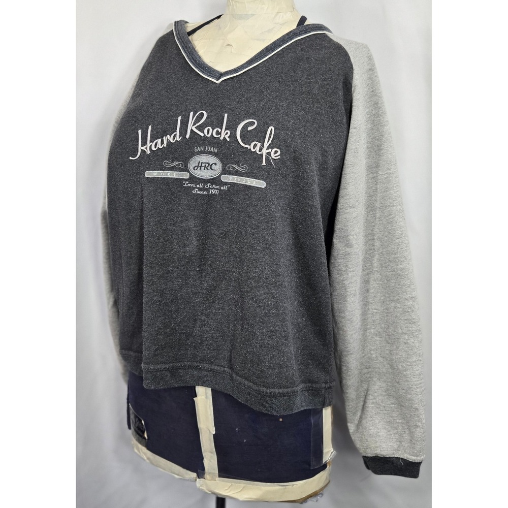Vintage 90s Hard Rock Cafe San Juan V-Neck Sweatshirt Pullover Med Made in USA‎